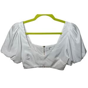 Seven Wonders White Puff Sleeve Zip Front Crop Top – Size XS